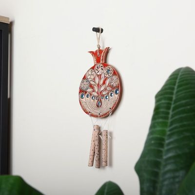 Alternate image for Pomegranate-Themed Red and Blue Ceramic Windchime Eternal Rhythms