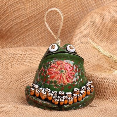 Alternate image for Whimsical Handcrafted Painted Frog Ceramic Bell Ornament  Froggy Teacher