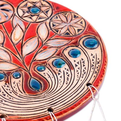 Alternate image for Pomegranate-Themed Red and Blue Ceramic Windchime Eternal Rhythms