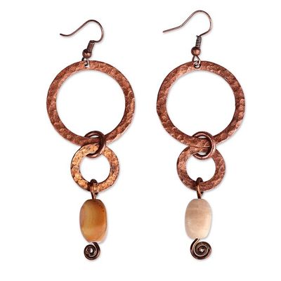 Alternate image for Antique Linked Hoop Copper Dangle Earrings with Onyx Stones Dancing Hoops