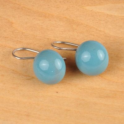 Alternate image for Modern Light Blue Ceramic Drop Earrings with Silver Hooks Light Blue Moon