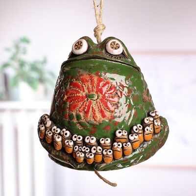 Alternate image for Whimsical Handcrafted Painted Frog Ceramic Bell Ornament  Froggy Teacher