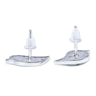 Alternate image for Bird-Shaped Natural Blue Flower Resin Button Earrings Symphony of Memories