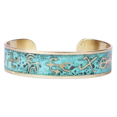 Alternate image for Brass Cuff Bracelet with Traditional Armenian Hieroglyphs Armenian Hieroglyph