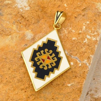 Alternate image for Gold-Plated Enamel Pendant with Armenian Carpet Motif Vishapagorg Inspiration