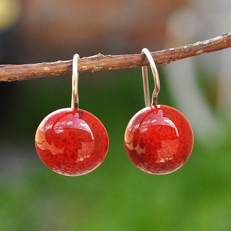 Modern Red Ceramic Drop Earrings with Sterling Silver Hooks 'Red Moon'