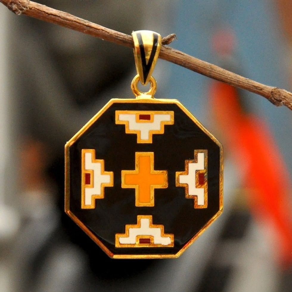 Gold-Plated Enamel Pendant with Armenian Embroidery Motif 'Van Inspiration'