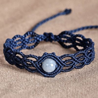 Alternate image for Handmade Blue Macrame Wristband Bracelet with Topaz Pendant Stylish Azure