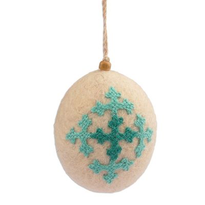 Alternate image for Handcrafted Embroidered Wool Egg Ornament in Ivory and Green Yerevans Fruit