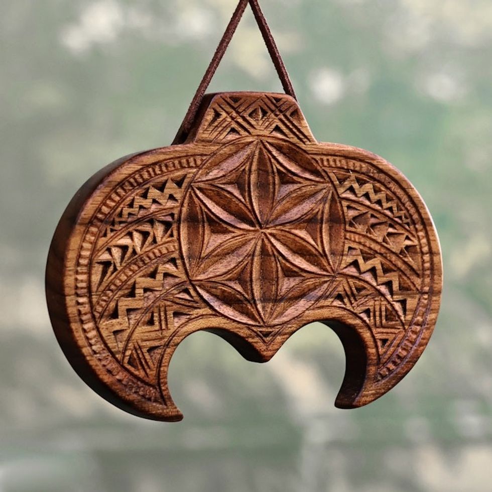 Traditional Hand-Carved Walnut Wood Daghdghan Wall Decor 'Ancestral  Amulet'