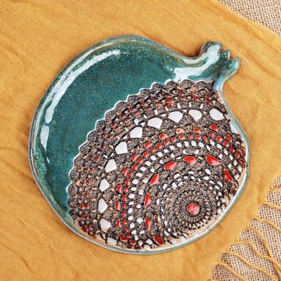 Alternate image for Glazed Green and Red Ceramic Pomegranate Dessert Plate Delightful Omen