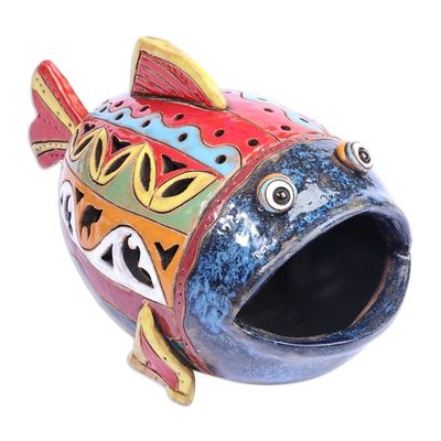 Alternate image for Handcrafted Multicolor Fish-Shaped Ceramic Tealight Holder Light Fish