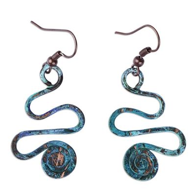Alternate image for Spiral-Themed Copper Dangle Earrings with Oxidized Finish Whirlwind Splendor