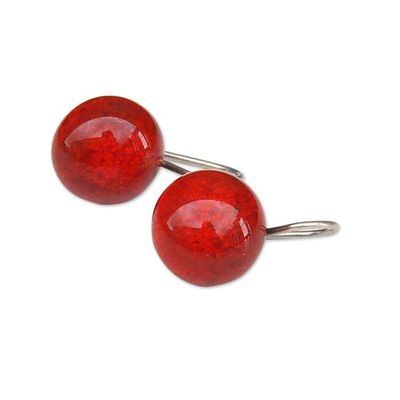 Alternate image for Modern Red Ceramic Drop Earrings with Sterling Silver Hooks Red Moon