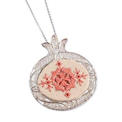 Alternate image for Embroidered Pomegranate-Shaped Filigree Pendant Necklace Passion Omen