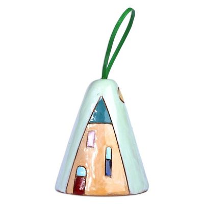 Alternate image for Handmade Glazed Ceramic Bell Ornament with House Motif House and Nature