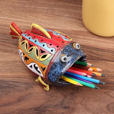 Alternate image for Handcrafted Multicolor Fish-Shaped Ceramic Tealight Holder Light Fish