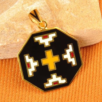Alternate image for Gold-Plated Enamel Pendant with Armenian Embroidery Motif Van Inspiration