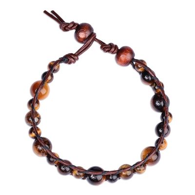 Alternate image for Mens Leather and Natural Tigers Eye Beaded Bracelet Courage Lord