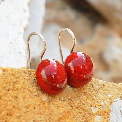 Alternate image for Modern Red Ceramic Drop Earrings with Sterling Silver Hooks Red Moon