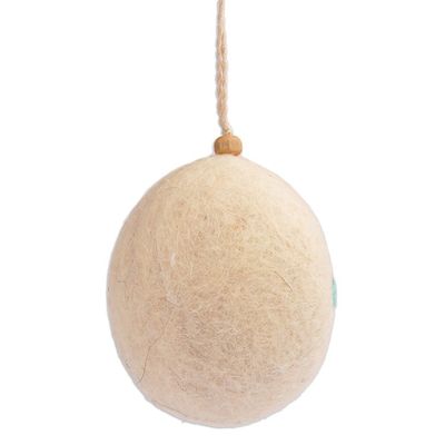 Alternate image for Handcrafted Embroidered Wool Egg Ornament in Ivory and Green Yerevans Fruit