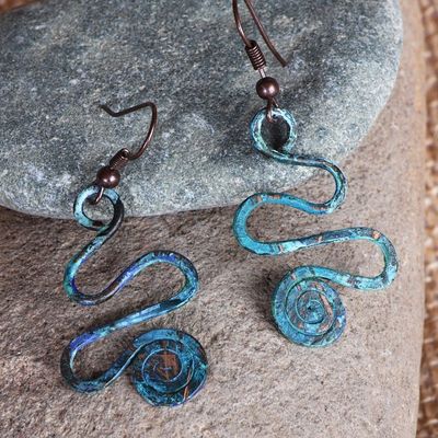Alternate image for Spiral-Themed Copper Dangle Earrings with Oxidized Finish Whirlwind Splendor
