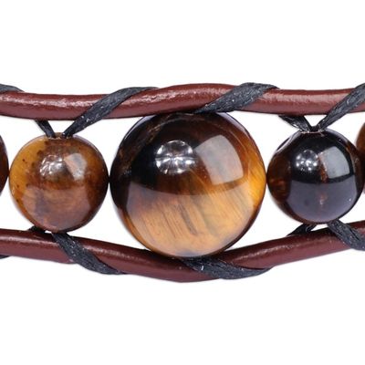 Alternate image for Mens Leather and Natural Tigers Eye Beaded Bracelet Courage Lord