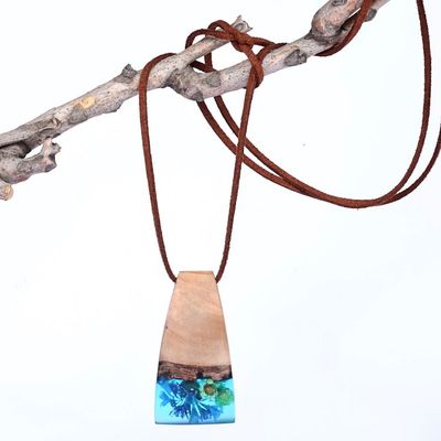 Alternate image for Handmade Blue Natural Flower Resin  Wood Pendant Necklace Spring Gentian