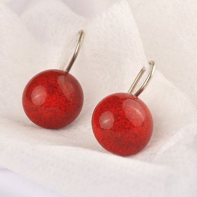 Alternate image for Modern Red Ceramic Drop Earrings with Sterling Silver Hooks Red Moon