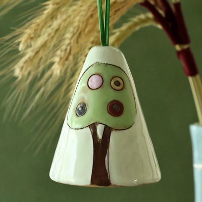 Alternate image for Handmade Glazed Ceramic Bell Ornament with House Motif House and Nature