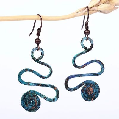 Alternate image for Spiral-Themed Copper Dangle Earrings with Oxidized Finish Whirlwind Splendor