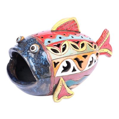 Alternate image for Handcrafted Multicolor Fish-Shaped Ceramic Tealight Holder Light Fish