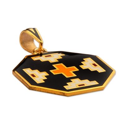 Alternate image for Gold-Plated Enamel Pendant with Armenian Embroidery Motif Van Inspiration
