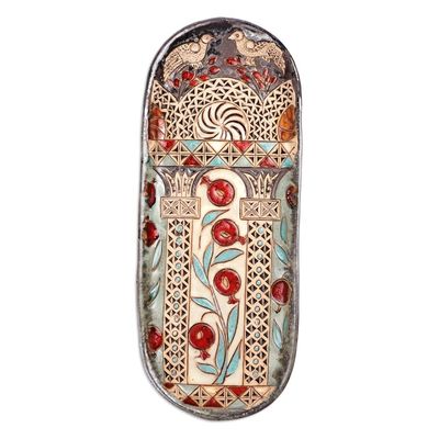 Alternate image for Glazed Ceramic Plaque with Armenian Pomegranate Motif Pomegranate Splendor