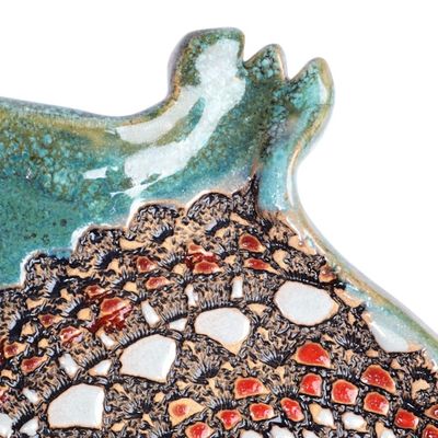 Alternate image for Glazed Green and Red Ceramic Pomegranate Dessert Plate Delightful Omen