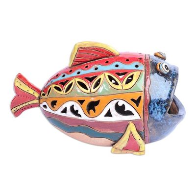 Alternate image for Handcrafted Multicolor Fish-Shaped Ceramic Tealight Holder Light Fish