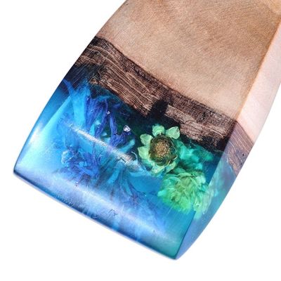 Alternate image for Handmade Blue Natural Flower Resin  Wood Pendant Necklace Spring Gentian