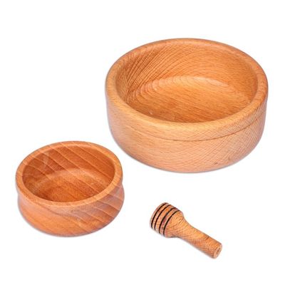 Alternate image for Hand-Carved Beechwood Bowls and Honey Dipper 3 Pieces Sweet Custom