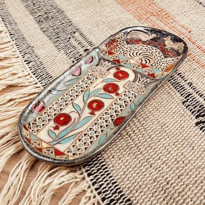 Alternate image for Glazed Ceramic Plaque with Armenian Pomegranate Motif Pomegranate Splendor