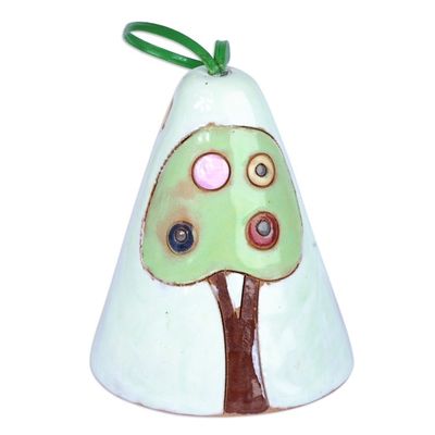 Alternate image for Handmade Glazed Ceramic Bell Ornament with House Motif House and Nature