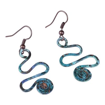 Alternate image for Spiral-Themed Copper Dangle Earrings with Oxidized Finish Whirlwind Splendor