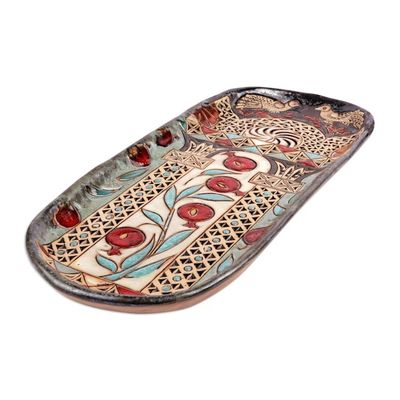 Alternate image for Glazed Ceramic Plaque with Armenian Pomegranate Motif Pomegranate Splendor
