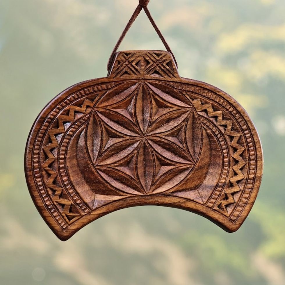 Traditional Handcrafted Walnut Wood Daghdghan Wall Decor 'One Amulet'