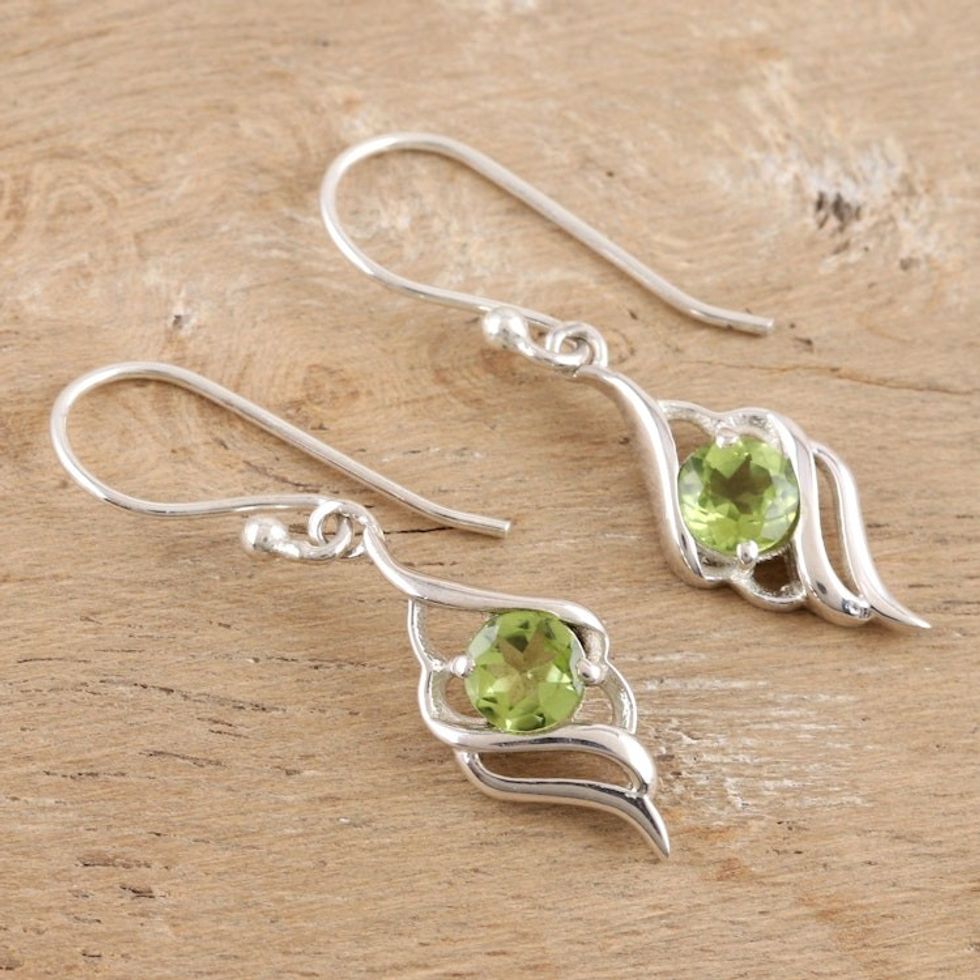 Peridot and Sterling Silver Dangle Earrings 'Leafy Green'