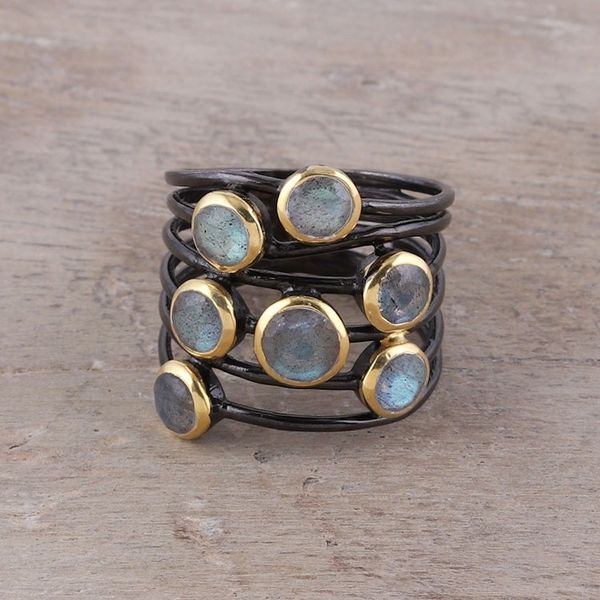 Alternate image for Gold Accent Labradorite Multi-Stone Cocktail Ring from India Dewy Morn