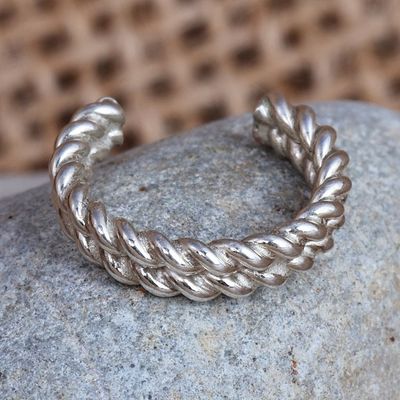 Alternate image for Double Rope-Shaped Sterling Silver Ear Cuff from Armenia Double Blessings