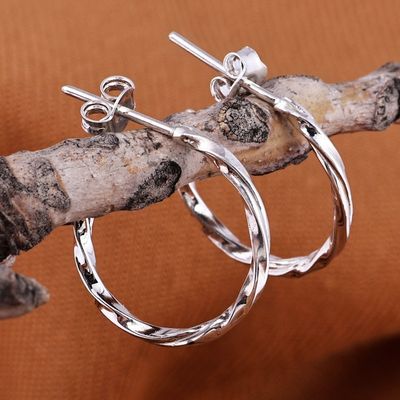 Alternate image for Polished Sterling Silver Torsade Half-Hoop Earrings Chic Torsade