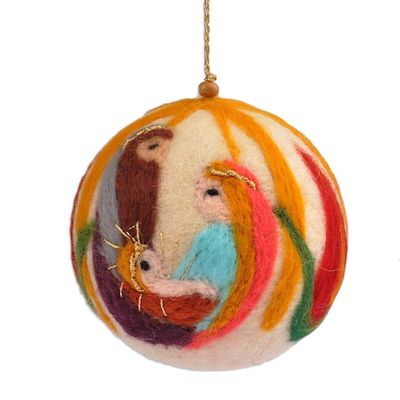 Alternate image for Armenian Felt Ornament with Hand-Embroidered Nativity Motif Traditional Nativity