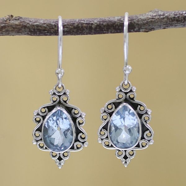 Alternate image for Sterling Silver and Blue Topaz Dangle Earrings from India Blue Intricacy
