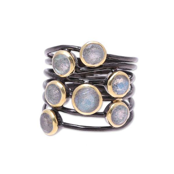 Alternate image for Gold Accent Labradorite Multi-Stone Cocktail Ring from India Dewy Morn